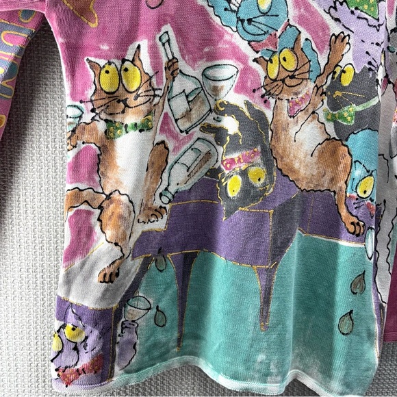 Vtg Kolorway Hand Painted Cat Sweater Pullover Size 1 Cocktail Bartender Kitty - Picture 8 of 8